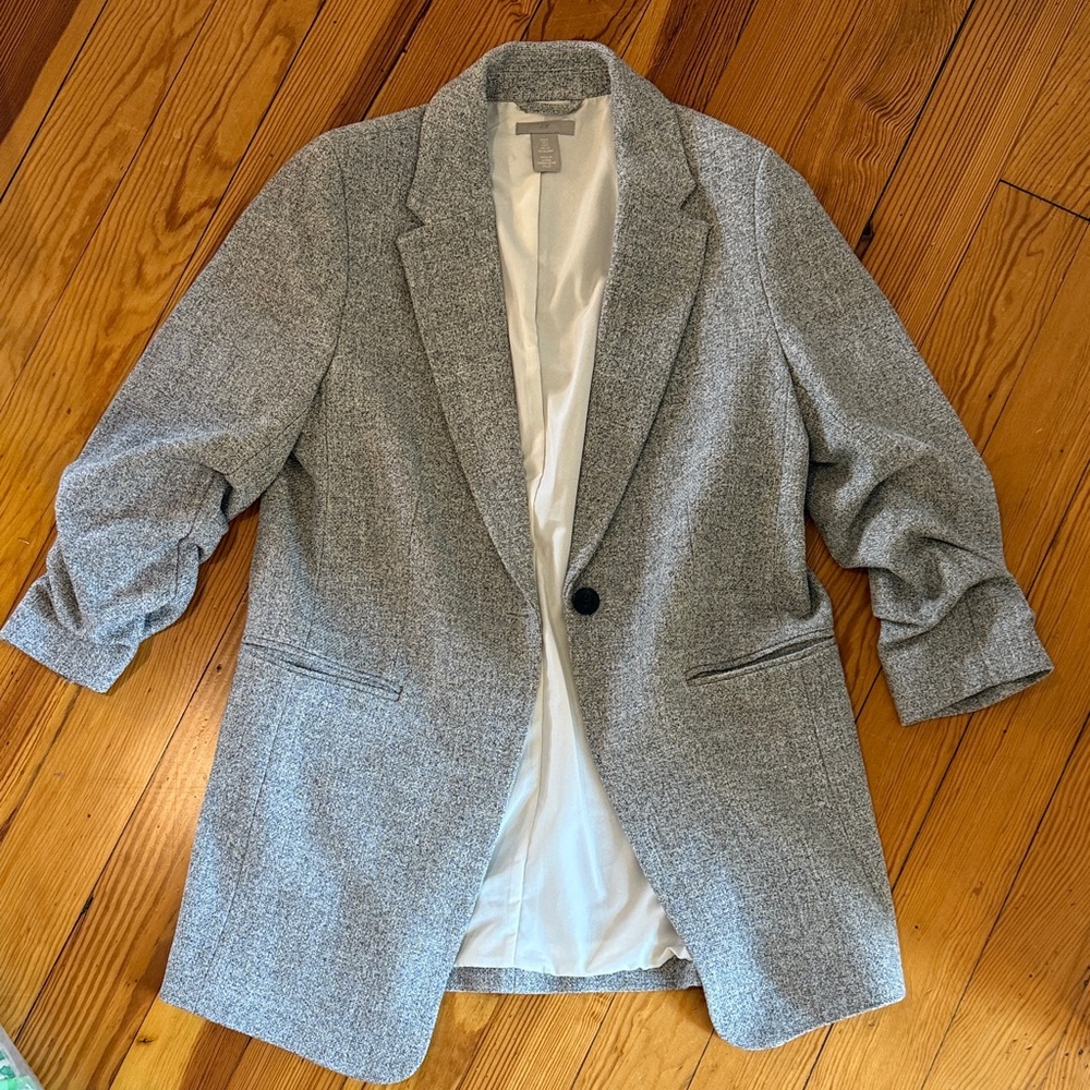 Gray Blazer with Rolled Sleeves